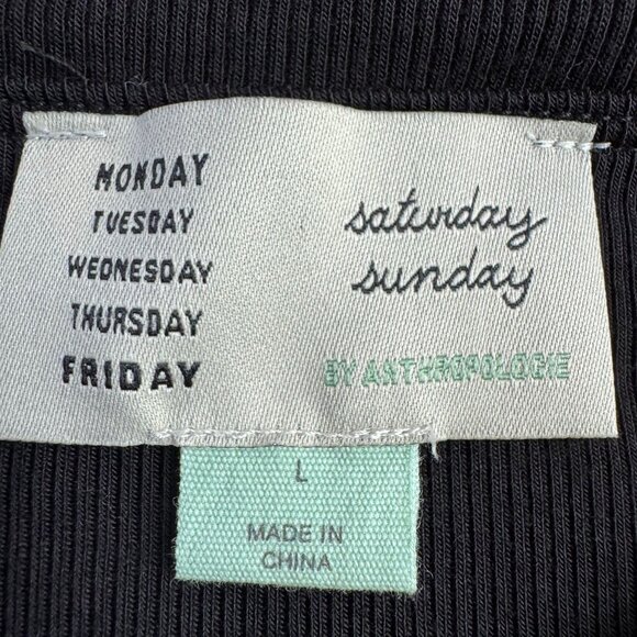 Saturday Sunday By Anthropologie Black‎ Ribbed Top Womens L 3/4 Sleeves Relaxed - Picture 5 of 7
